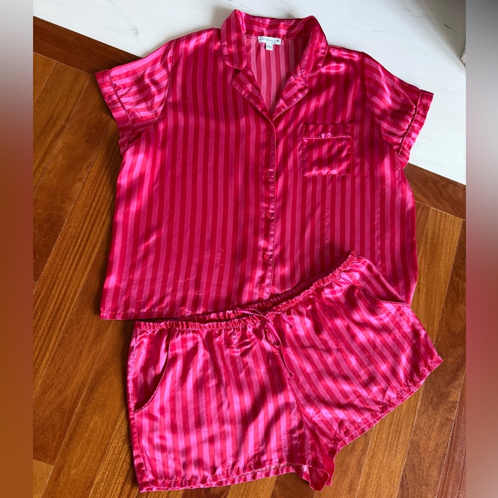 In Bloom By Jonquil Women’s Short Pajamas PJ Pink Striped Sleepwear Set Size 1X